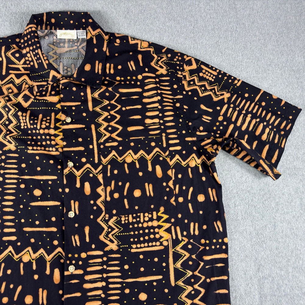Vintage GottEx Hawaiian Camp Shirt L Black Abstract Made in Korea